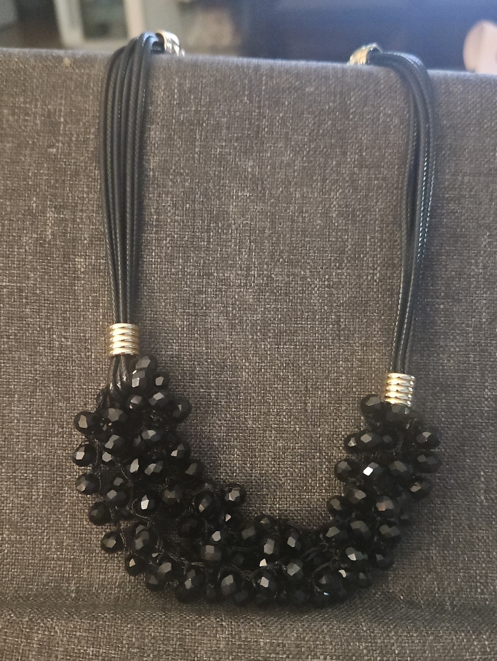 Black Beaded Cluster Statement Necklace